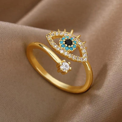 Evil Eye Gold and Silver Open Ring