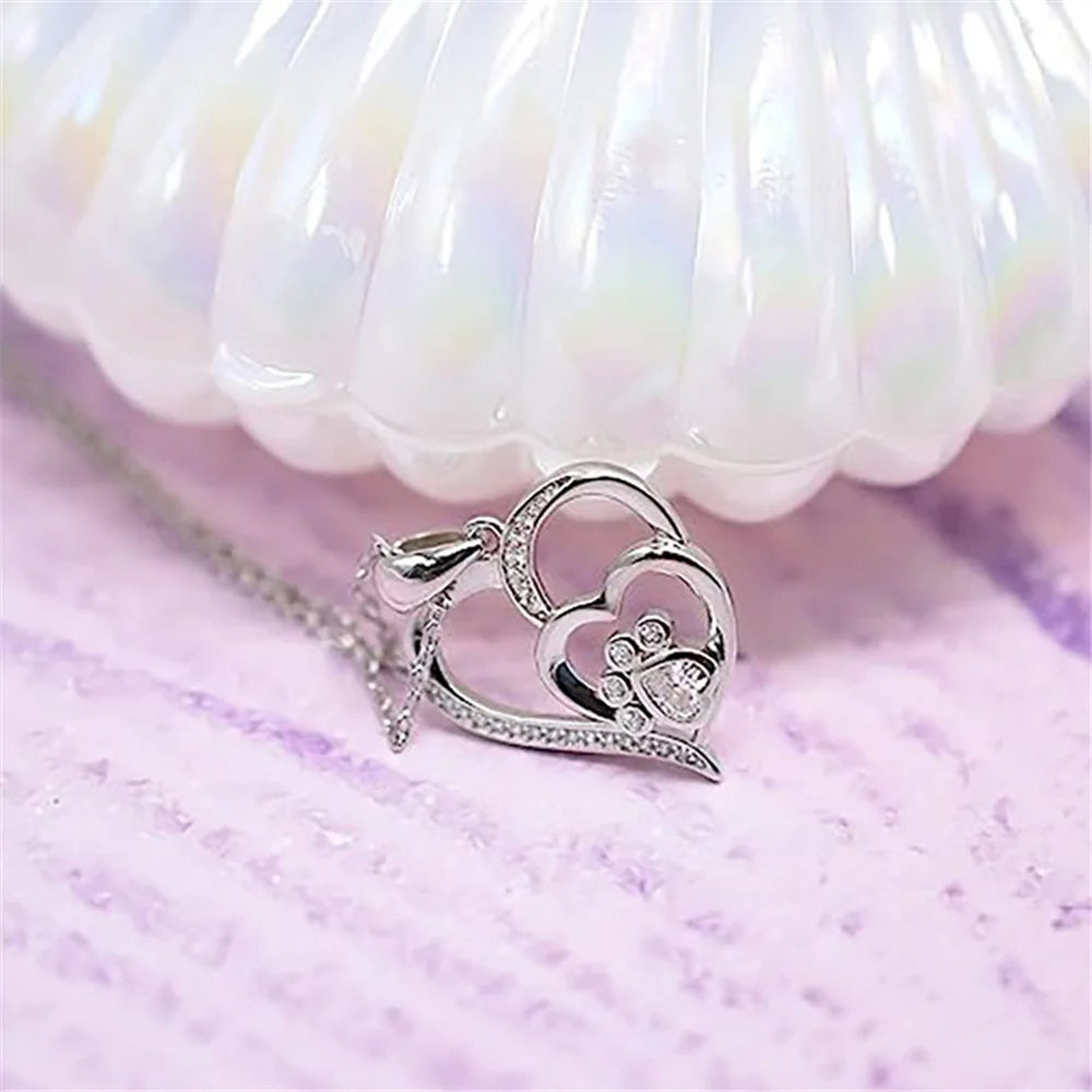 Crystal White Zircon Stone Heart Pendant Necklace