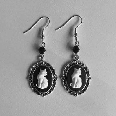 Vintage White Cat Drop Earrings