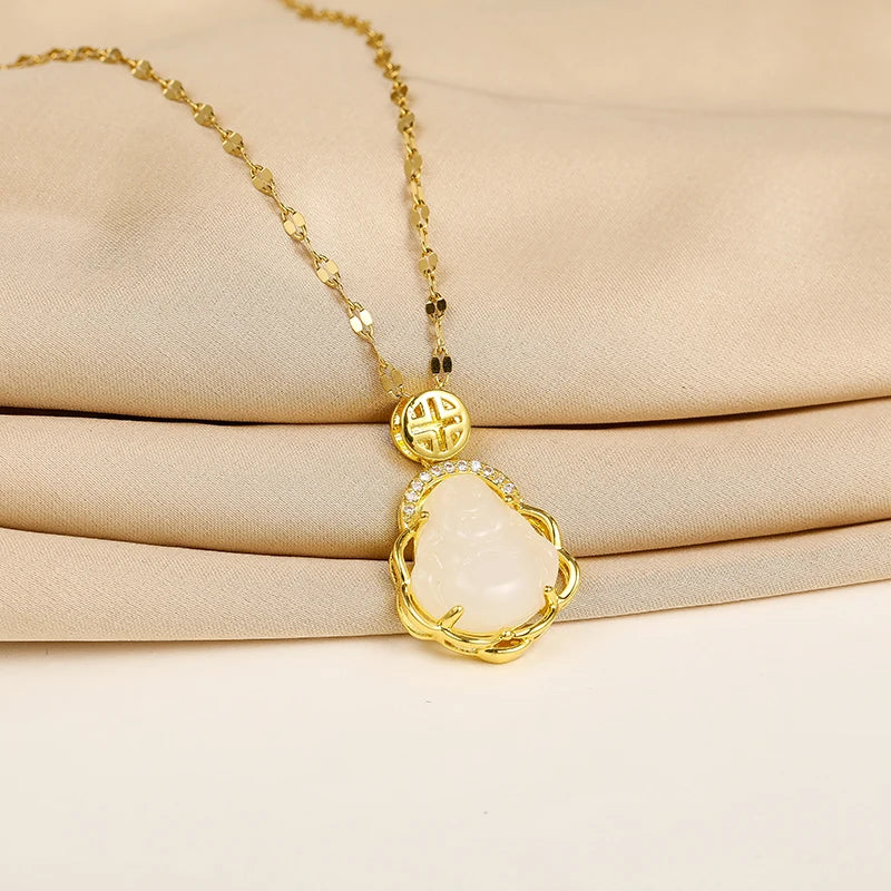 Green Zircon Crystal Pendant Stainless Steel Necklace