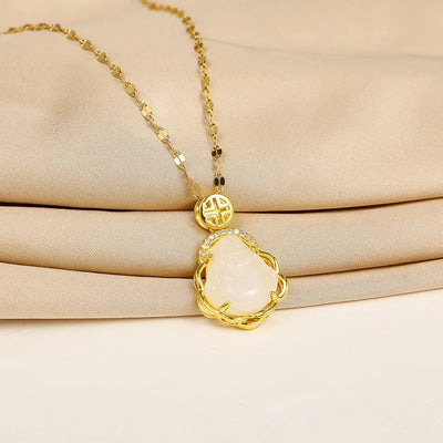 Green Zircon Crystal Pendant Stainless Steel Necklace