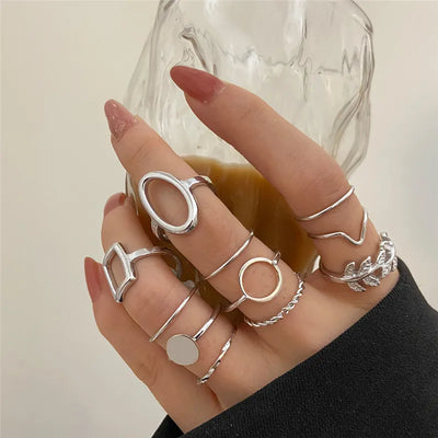 Silver and Gold Crystal Rings Set