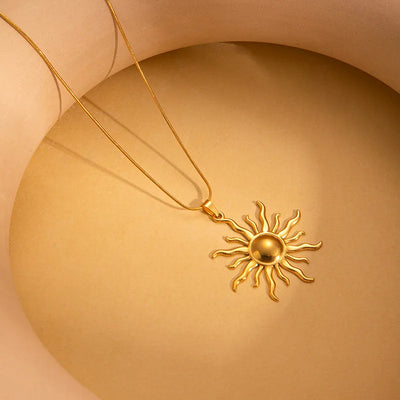 Stainless Steel Golden Fashion Sun Pendant Necklace