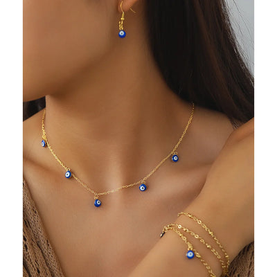 Boho Devil's Eye Stud Earrings Bracelet and Necklace Set