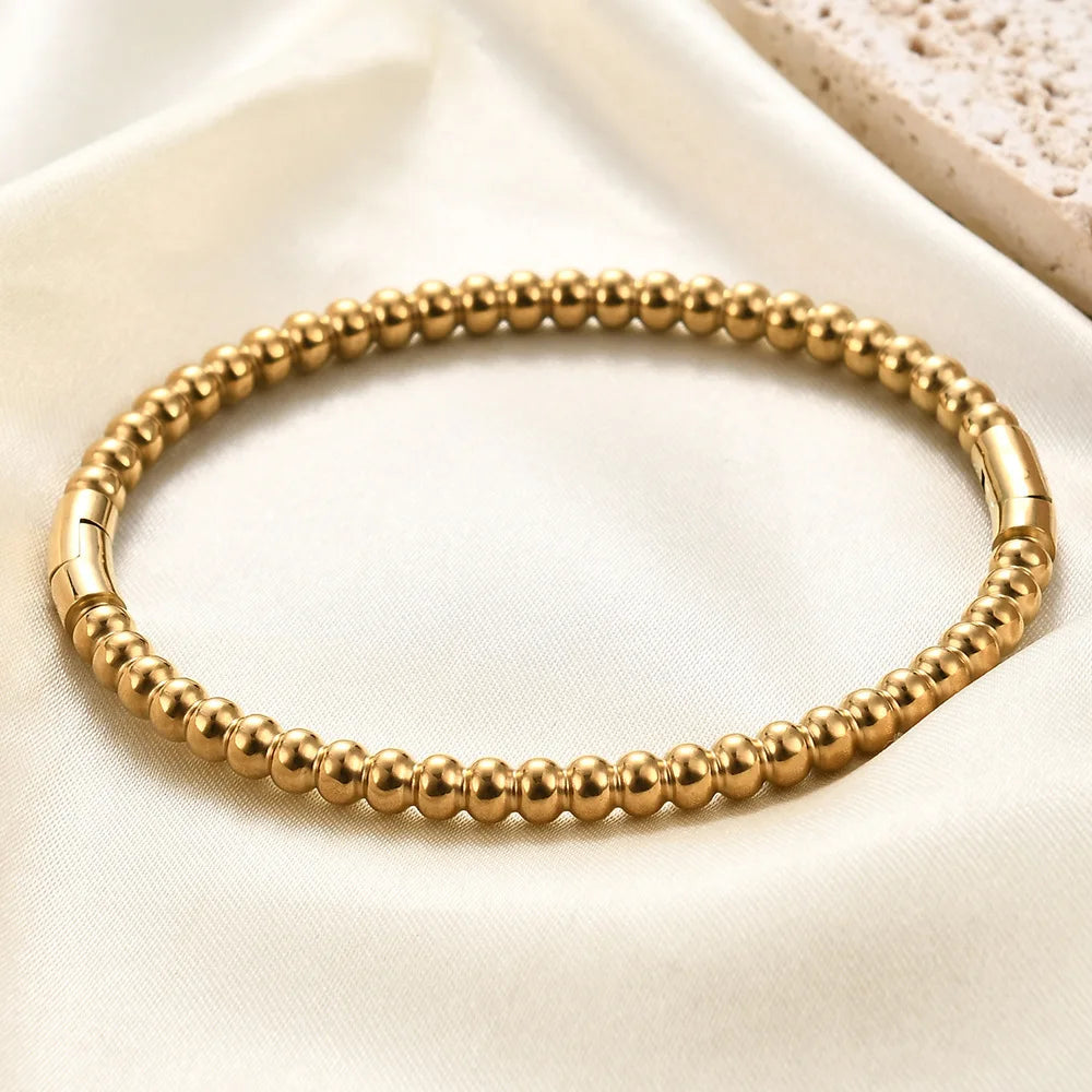 Stainless Steel Golden Bead Bracelet for Women Adjustable Chain Bracelets
