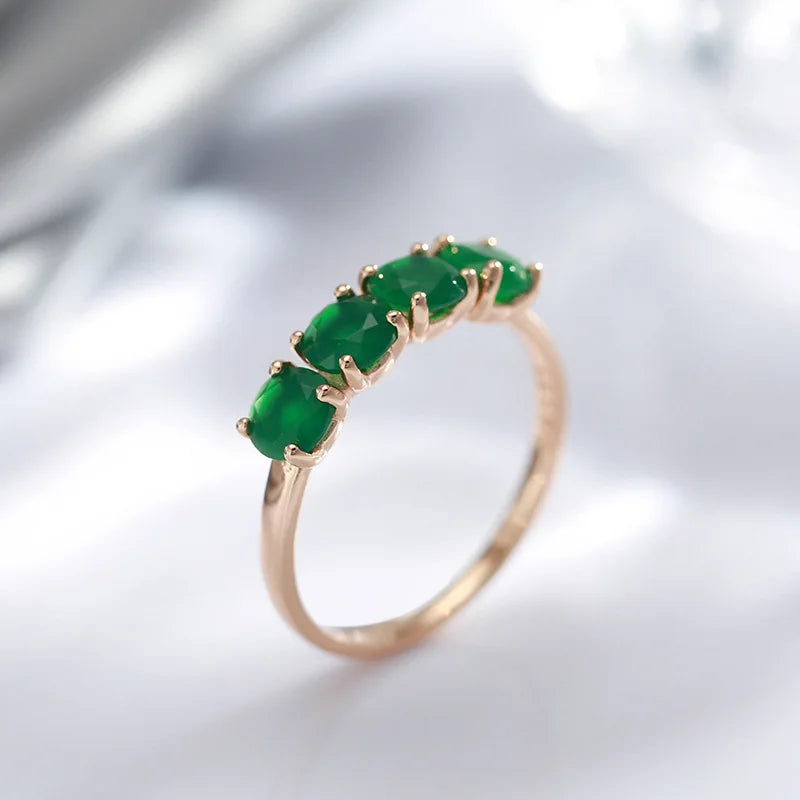 18K Rose Gold Natural Emerald Gemstone Ring