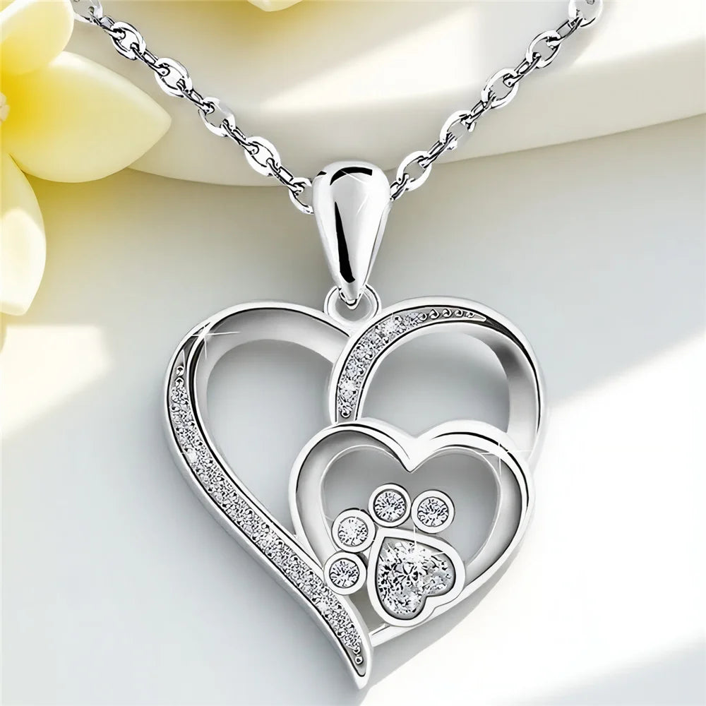 Crystal White Zircon Stone Heart Pendant Necklace