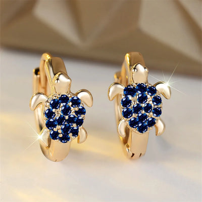 Green Zircon Stone Cute Sea Turtle Hoop Earrings