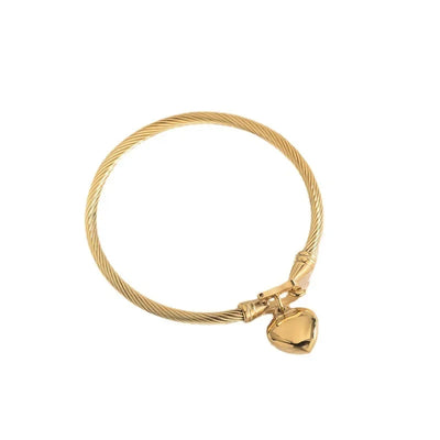 18k Gold Color Stainless Steel Heart Pendant Charm Bangle Bracelets