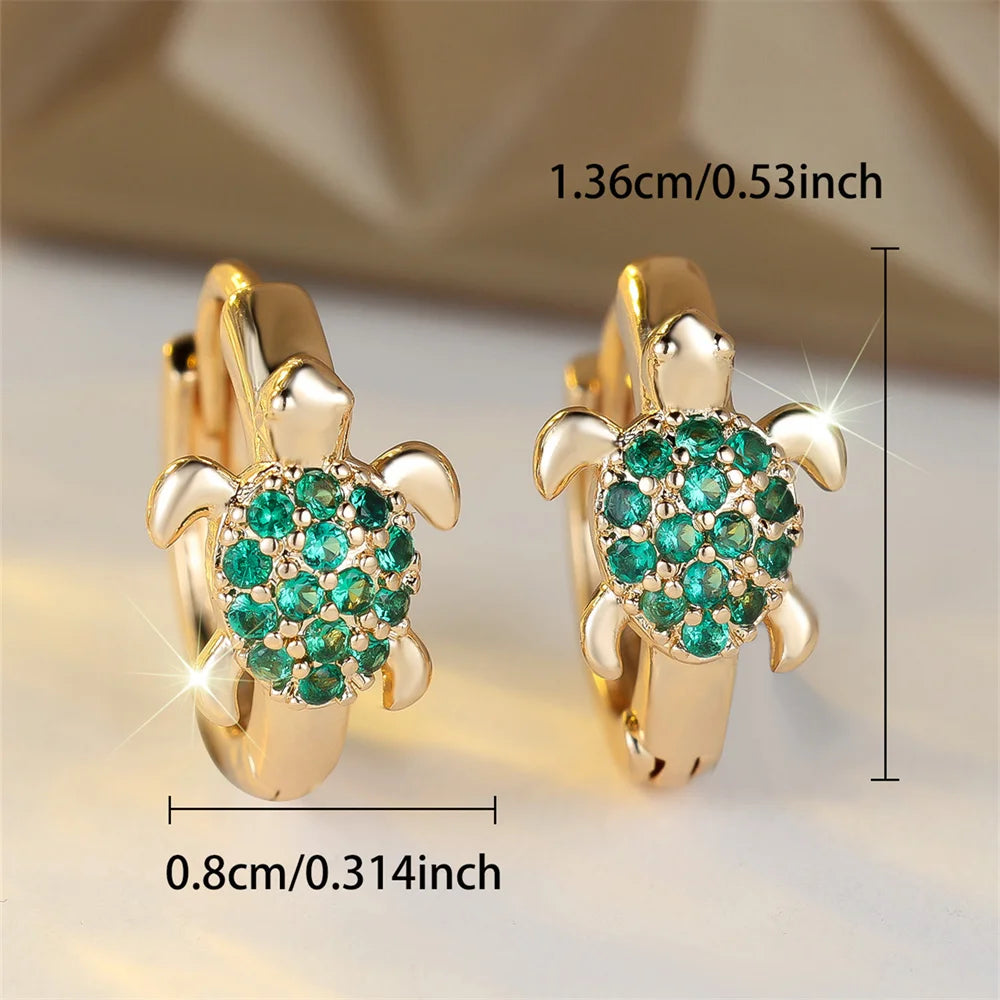 Green Zircon Stone Cute Sea Turtle Hoop Earrings