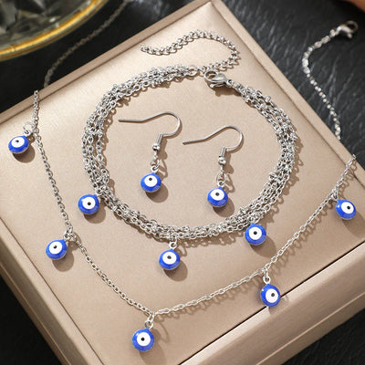 Boho Devil's Eye Stud Earrings Bracelet and Necklace Set
