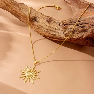 Stainless Steel Golden Fashion Sun Pendant Necklace