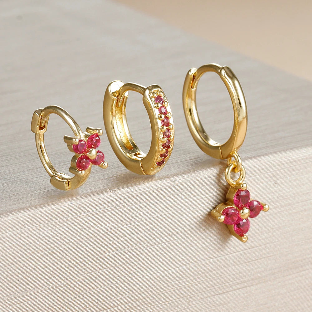 3PCS Luxury Stainless Steel Zircon Small Hoop Earrings Set