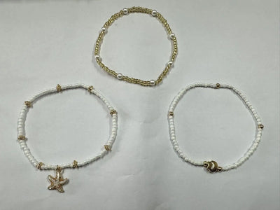 Summer Bohemian Style Starfish Shell Millet Bead Ankle Chain Three-Layer Set