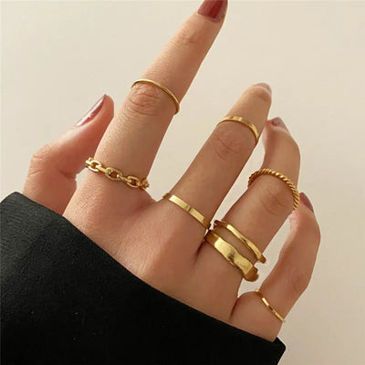 Silver and Gold Crystal Rings Set