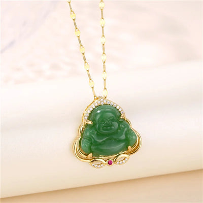 Green Zircon Crystal Pendant Stainless Steel Necklace
