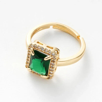Elegant Copper Inlaid Square Emerald Zircon Ring
