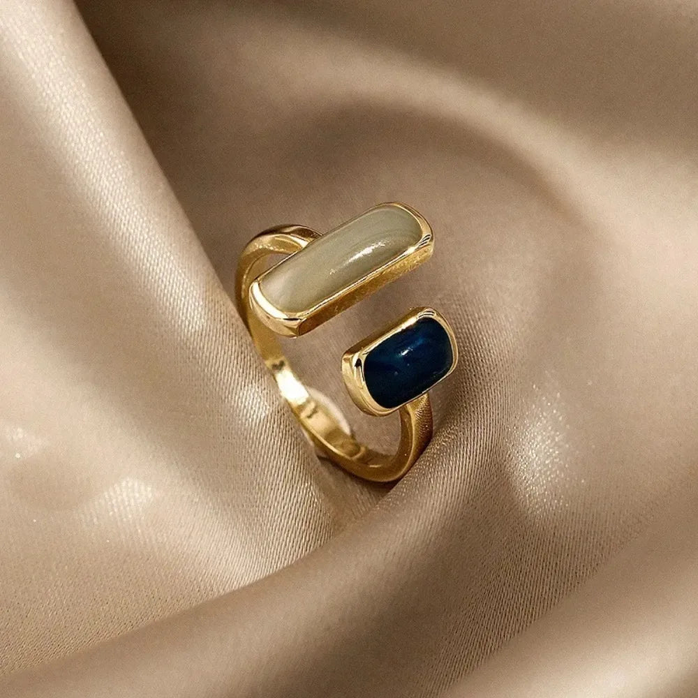 New Square Blue Oil Dripping Ring