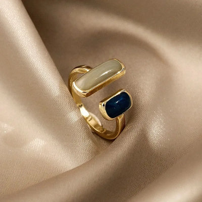 New Square Blue Oil Dripping Ring