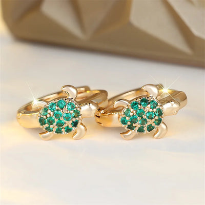 Green Zircon Stone Cute Sea Turtle Hoop Earrings