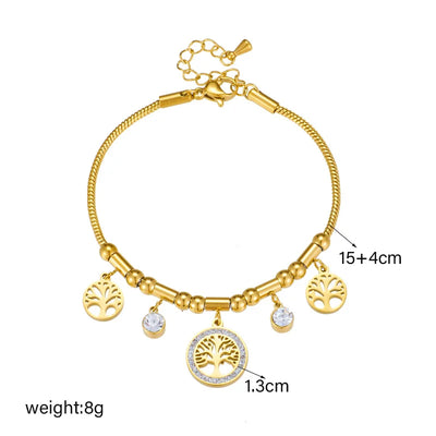 Elegant Gold Color Tree - of - Life Charms Bracelet With Shiny Zircon Stone