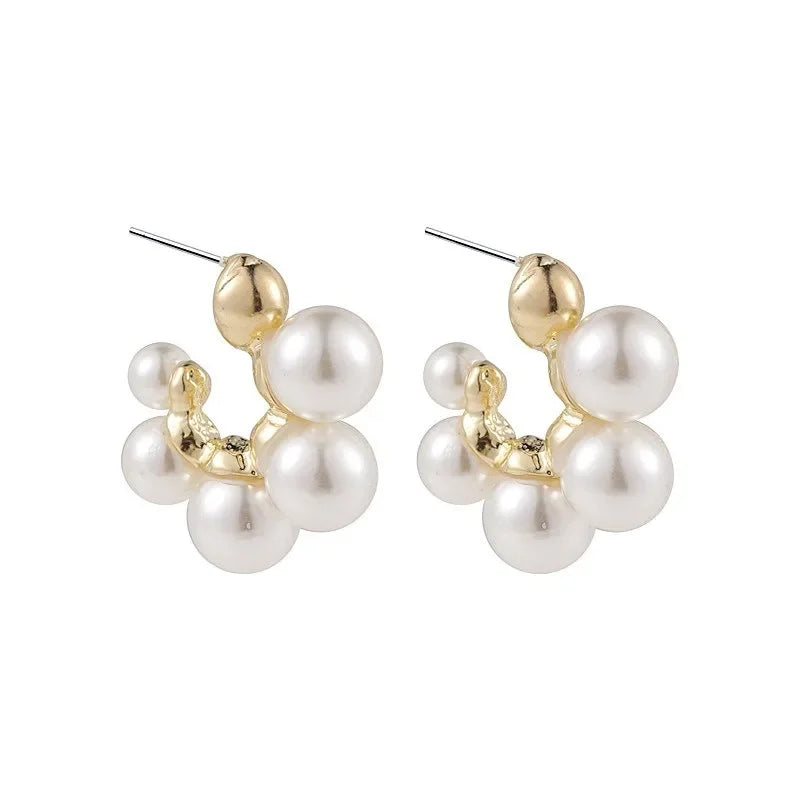 Gold Hoop Pearl C Shape Earrings
