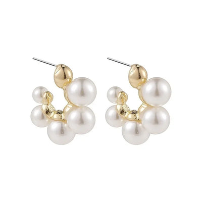 Gold Hoop Pearl C Shape Earrings
