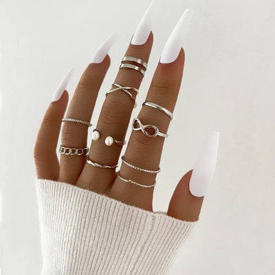 Silver and Gold Crystal Rings Set