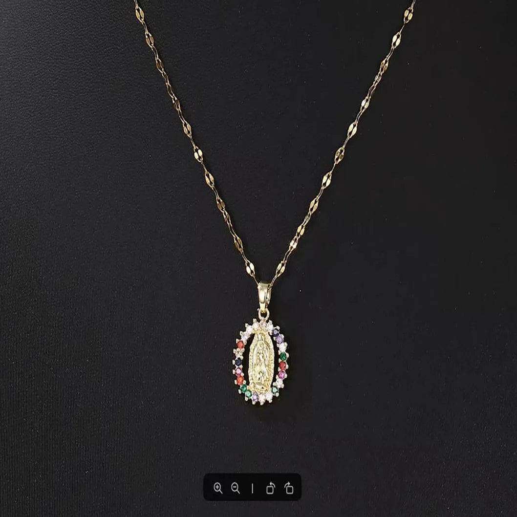 Colorful Zircon Virgin Mary Hollow Necklace