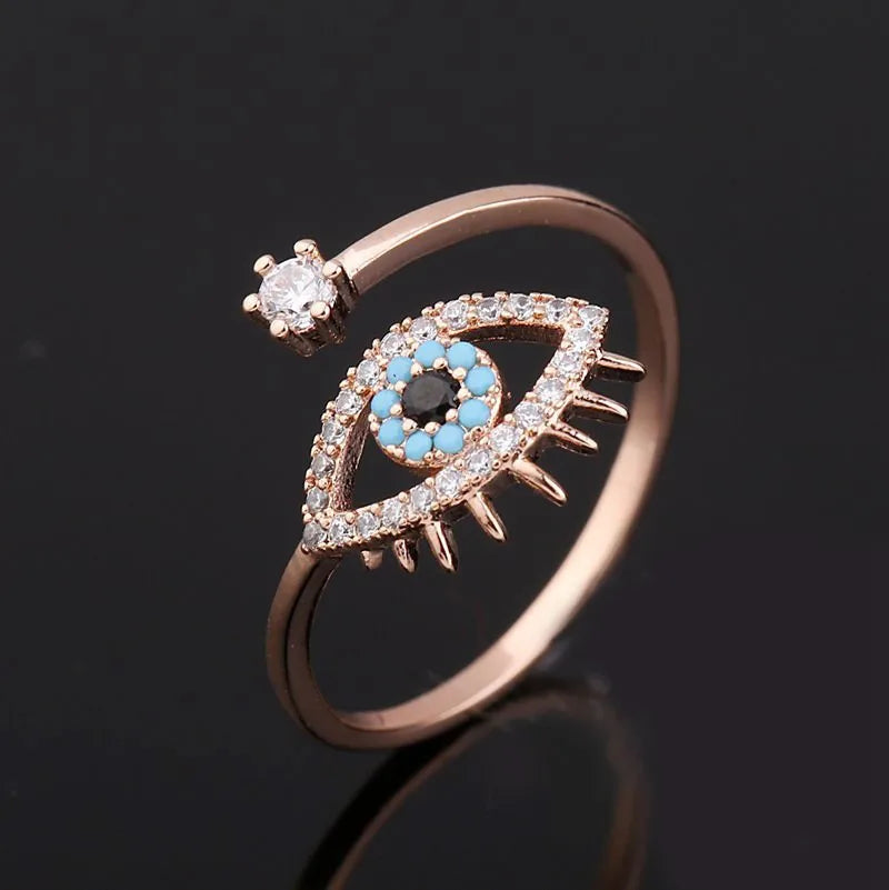 Evil Eye Gold and Silver Open Ring