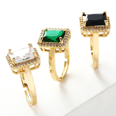 Elegant Copper Inlaid Square Emerald Zircon Ring
