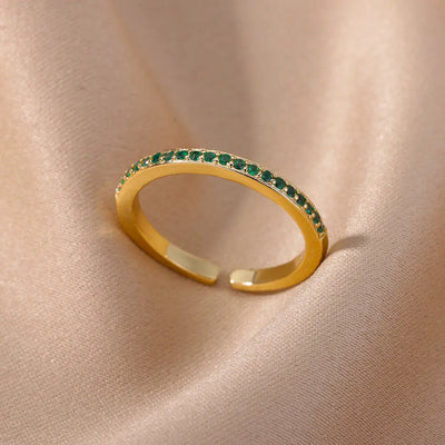 Mini Zircon Green Rings For Women Stainless Steel Gold Color Adjustable