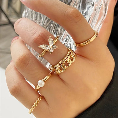 Silver and Gold Crystal Rings Set