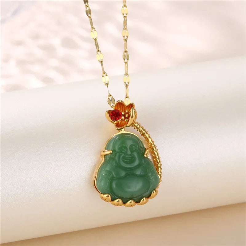 Green Zircon Crystal Pendant Stainless Steel Necklace