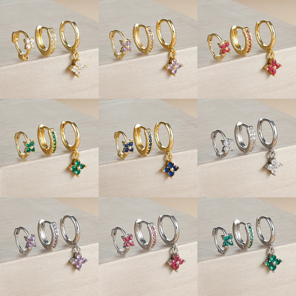 3PCS Luxury Stainless Steel Zircon Small Hoop Earrings Set