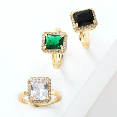 Elegant Copper Inlaid Square Emerald Zircon Ring