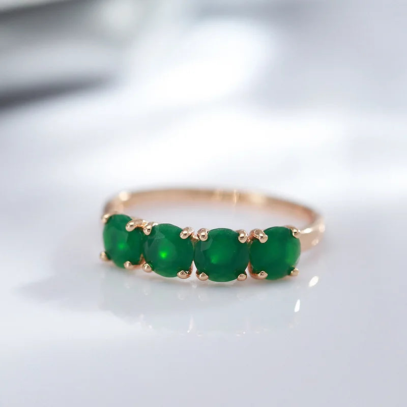 18K Rose Gold Natural Emerald Gemstone Ring