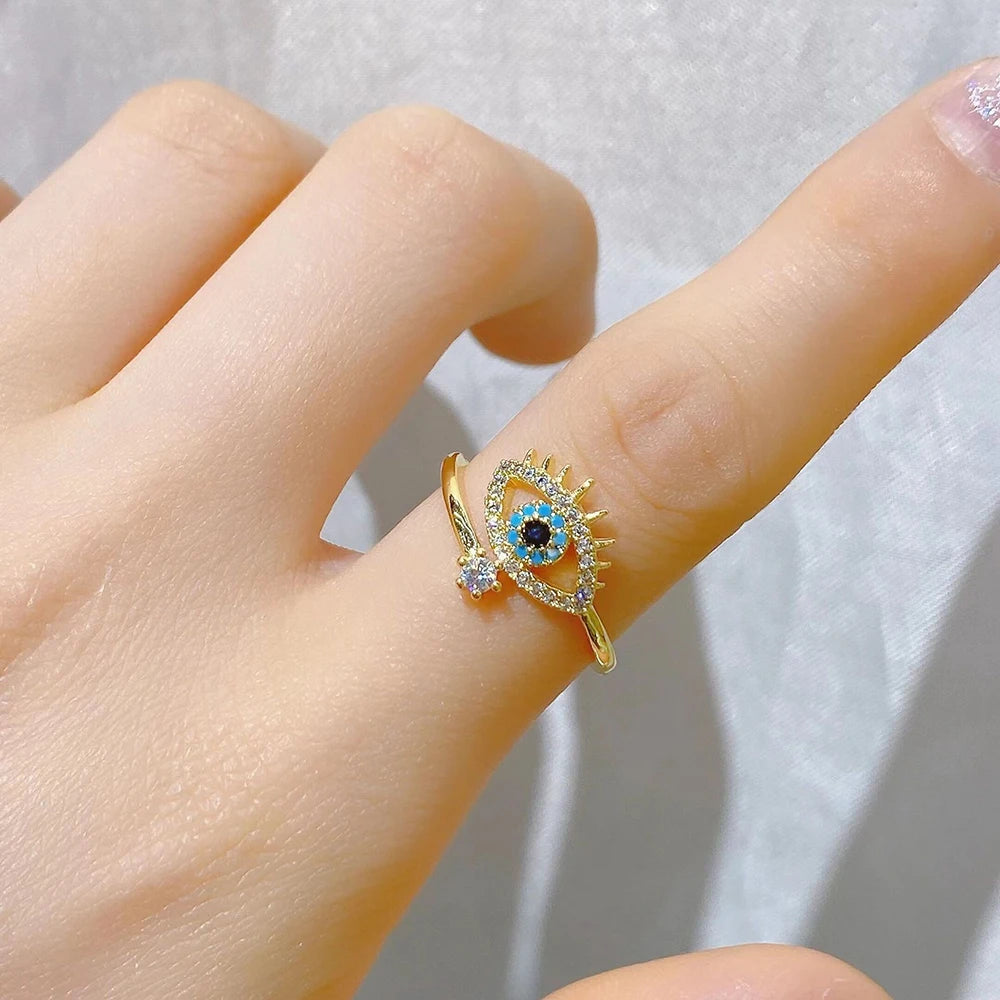 Evil Eye Gold and Silver Open Ring