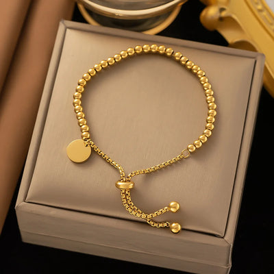 Stainless Steel Golden Bead Bracelet for Women Adjustable Chain Bracelets