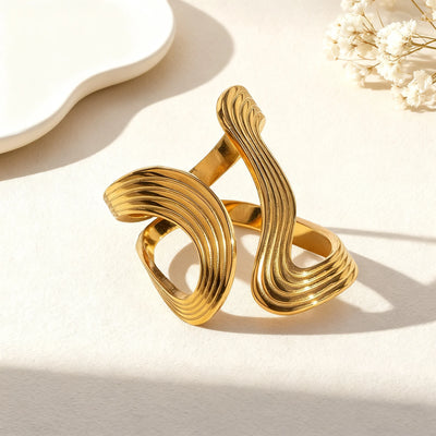 Stainless Steel Open Ring For Women Irregular Wave Hollow Design
