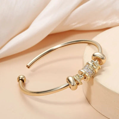 Gold Plated Cuff Bangle Copper Material Cubic Zircon Stone