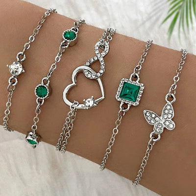 5pcs Vintage-Inspired Bracelet Set with Sparkling Rhinestones