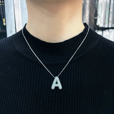 Bubble letter initial necklace set | White Gold