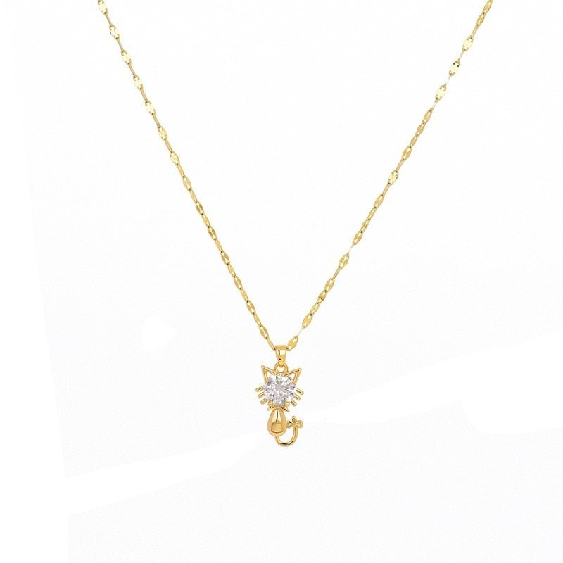 Gold-Plated Cat Necklace with Zircons