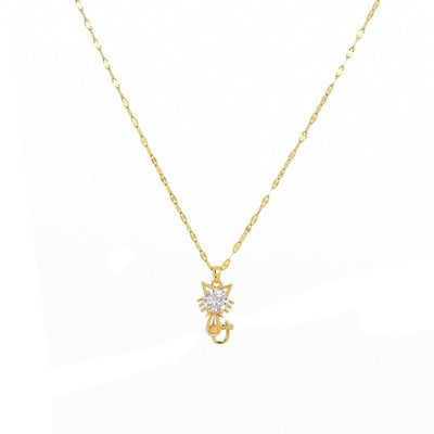 Gold-Plated Cat Necklace with Zircons