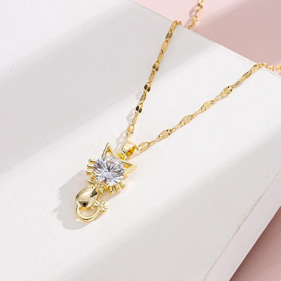Gold-Plated Cat Necklace with Zircons