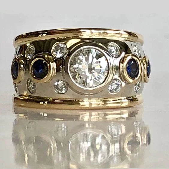 Vintage gold inlay zirconia ring
