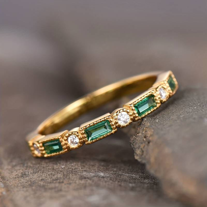Alex - Green inlaid zirconia gold ring