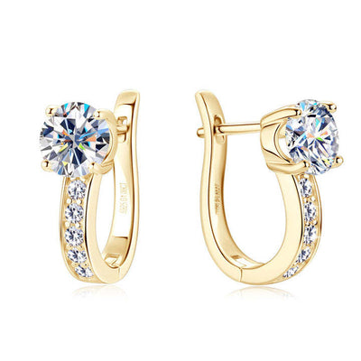 18k Gold Channel Moissanite Huggie Earrings