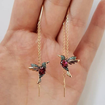 Hummingbird Wings - Elegant Earrings with Enamel and Crystals